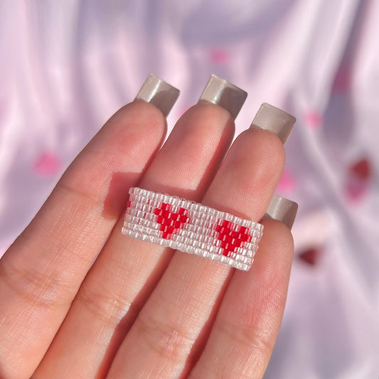 Red Hearts Beaded Ring