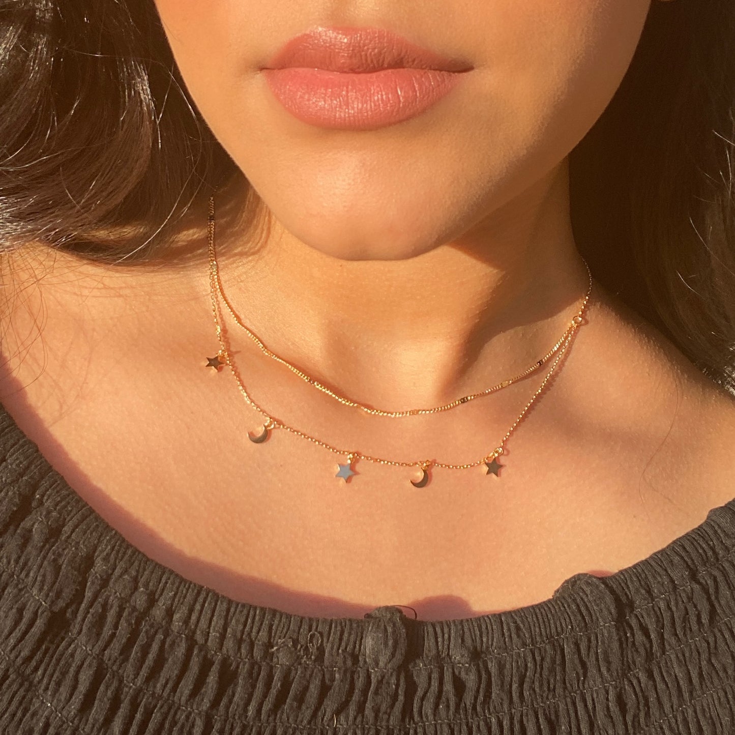 Layered Moon and Star Necklace