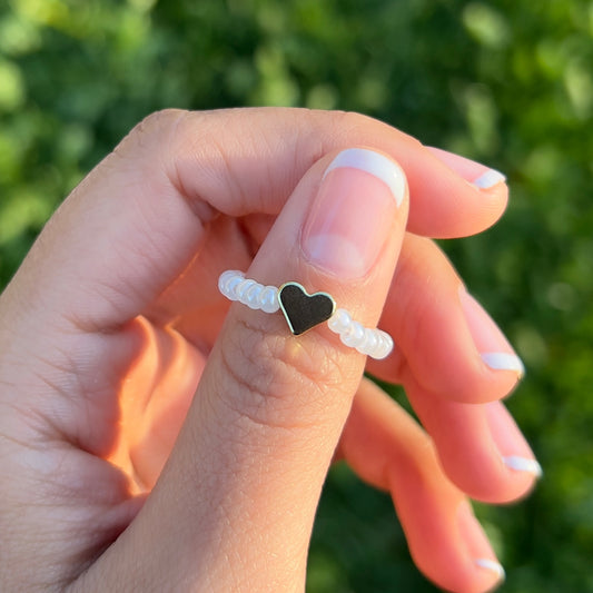 Pearl Beaded Gold Heart Ring