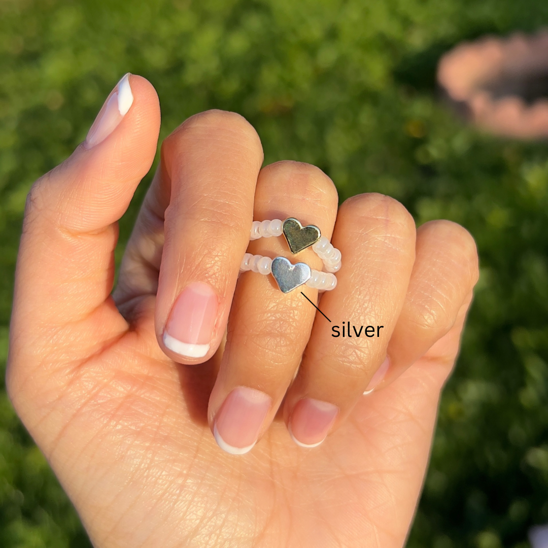 Pearl Beaded Silver Heart Ring