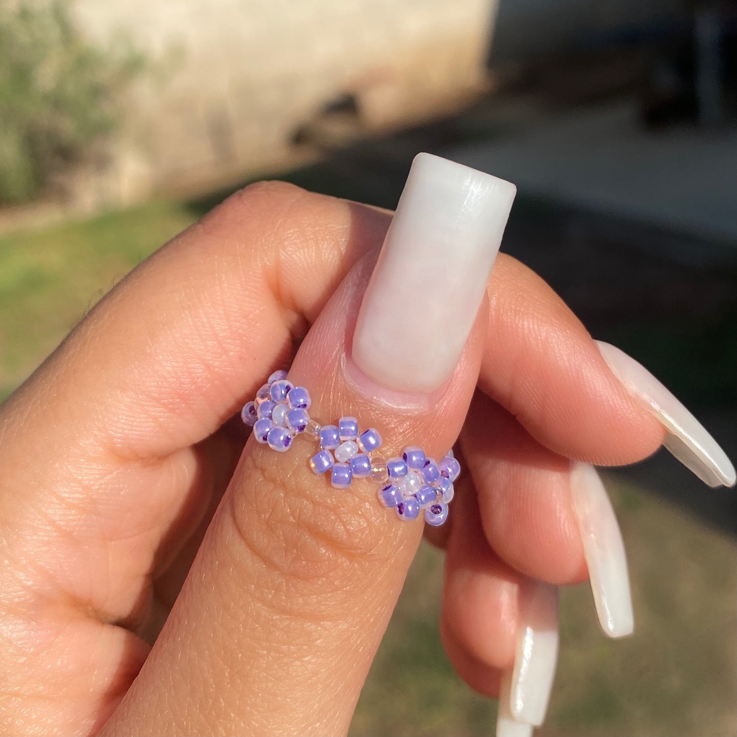 Lavender Daisy Beaded Ring